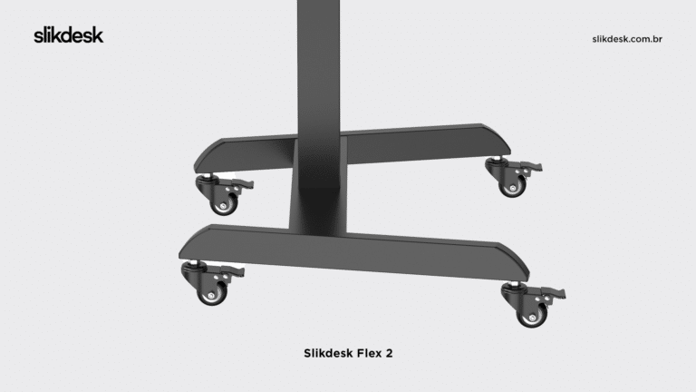 imagem da estrutura do modelo de mesa flex 2 na cor preta e com 4 rodízios.